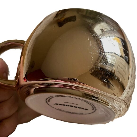 Two  2013 Holiday Christmas Starbucks Ceramic gold and red  Mirror Mugs Cups - Picture 3 of 11